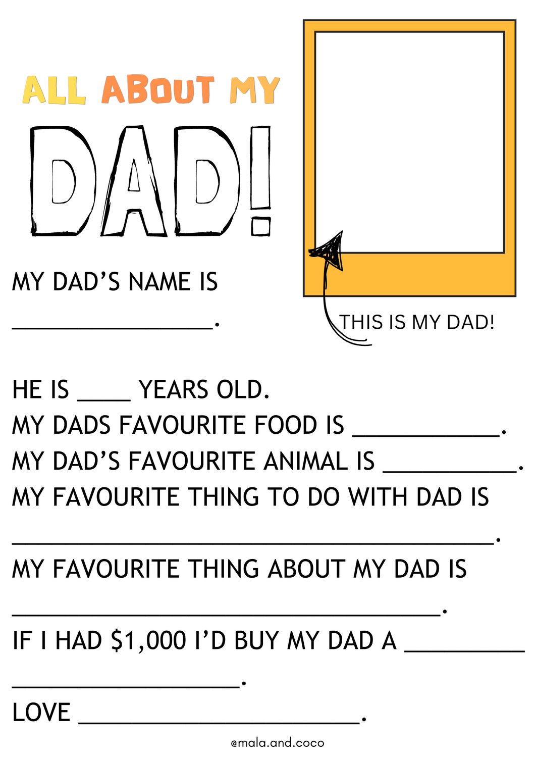 ALL ABOUT MY DAD! - FREE PRINTABLE