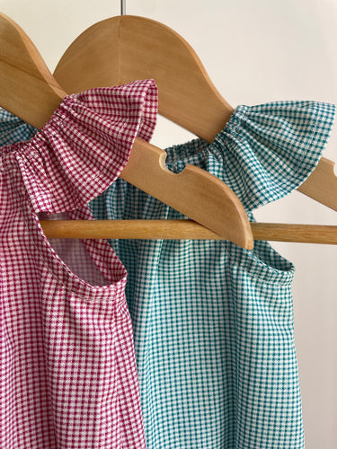 'Gingham' - Flutter Sleeve Rompers