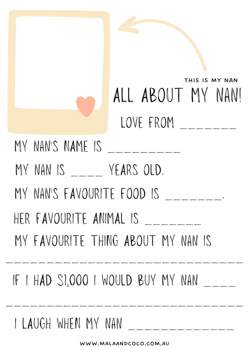 ALL ABOUT MY NAN - FREE PRINTABLE